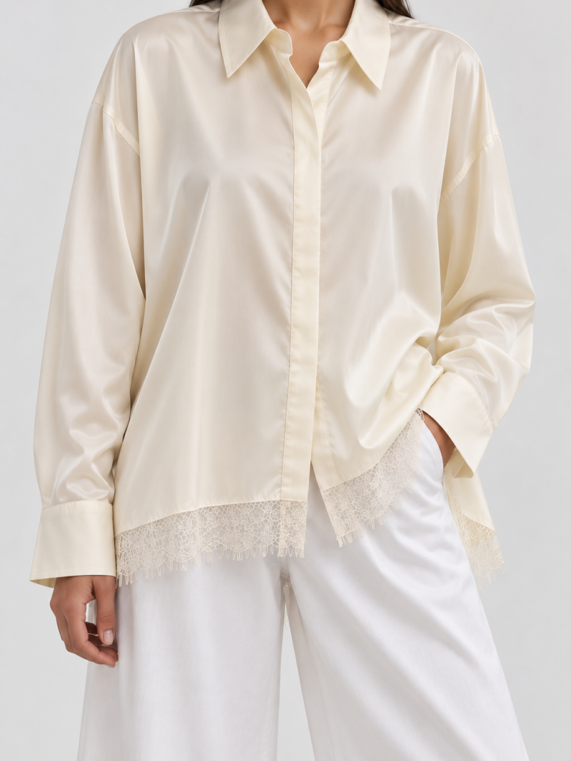 V076 - Camisa saten c/puntilla ruedo